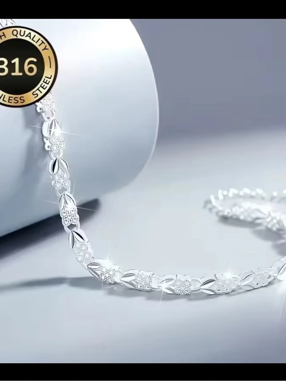 Delicate Silver Floral Link Bracelet - Polished 316 Stainless